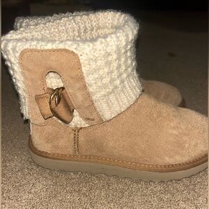 UGG CLASSIC SOLENE MINI KIDS BOOTS CHESTNUT WITH KNIT CUFFS